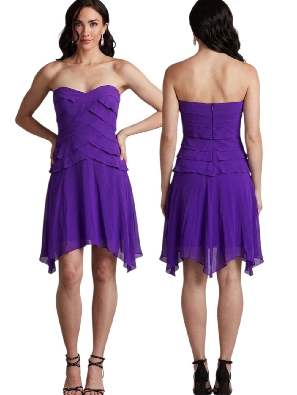 TADASHI SHOJI Silk Handkerchief Hem Strapless Cocktail Dress - Size 6